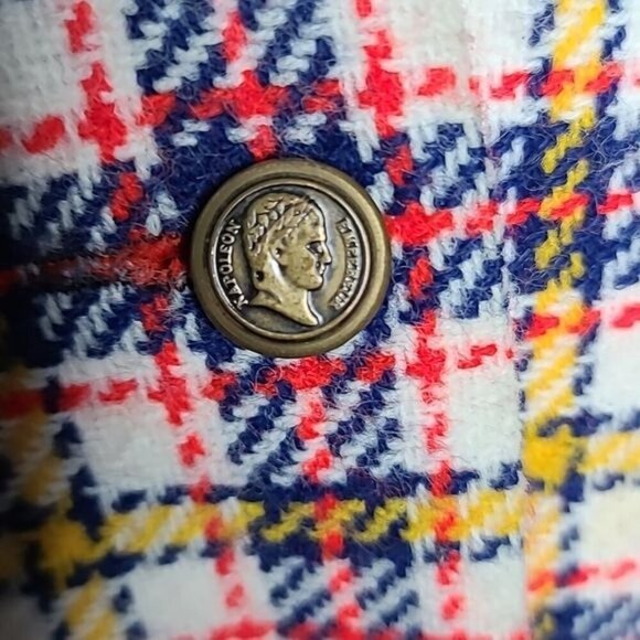 Vintage 50s 60s Handmade Red Blue Yellow Plaid Vest Unisex Napolean Buttons - Picture 3 of 12